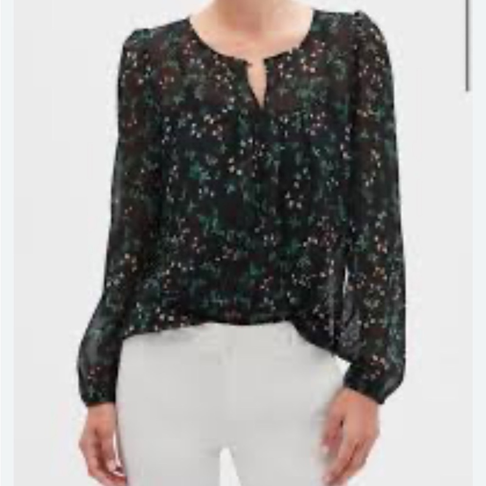 Banana Republic Women’s Sheer Long Sleeve Floral Top: Holiday Colors: Small - Picture 9 of 9